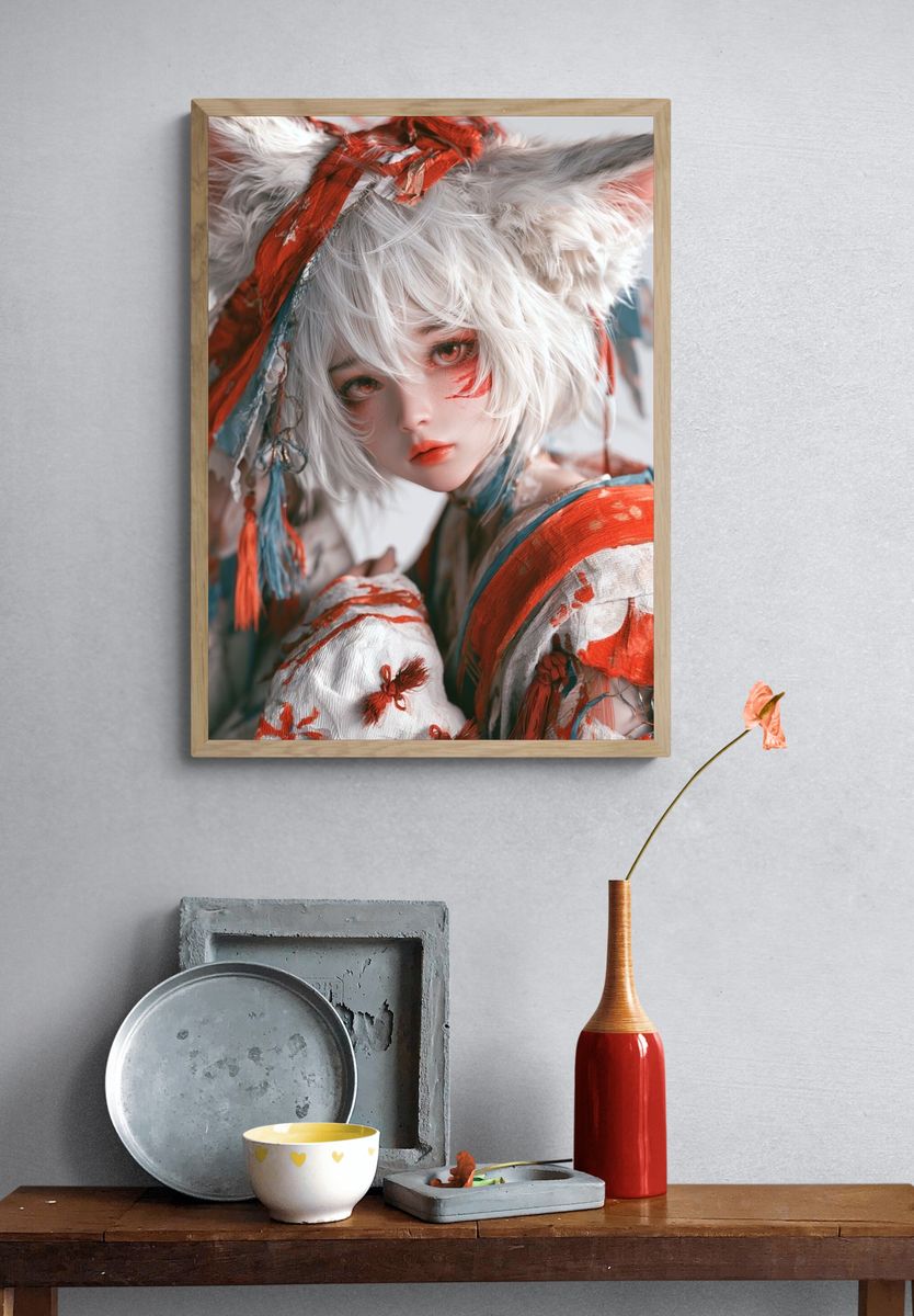 White Fox Girl Digital Art Print. — room view 3