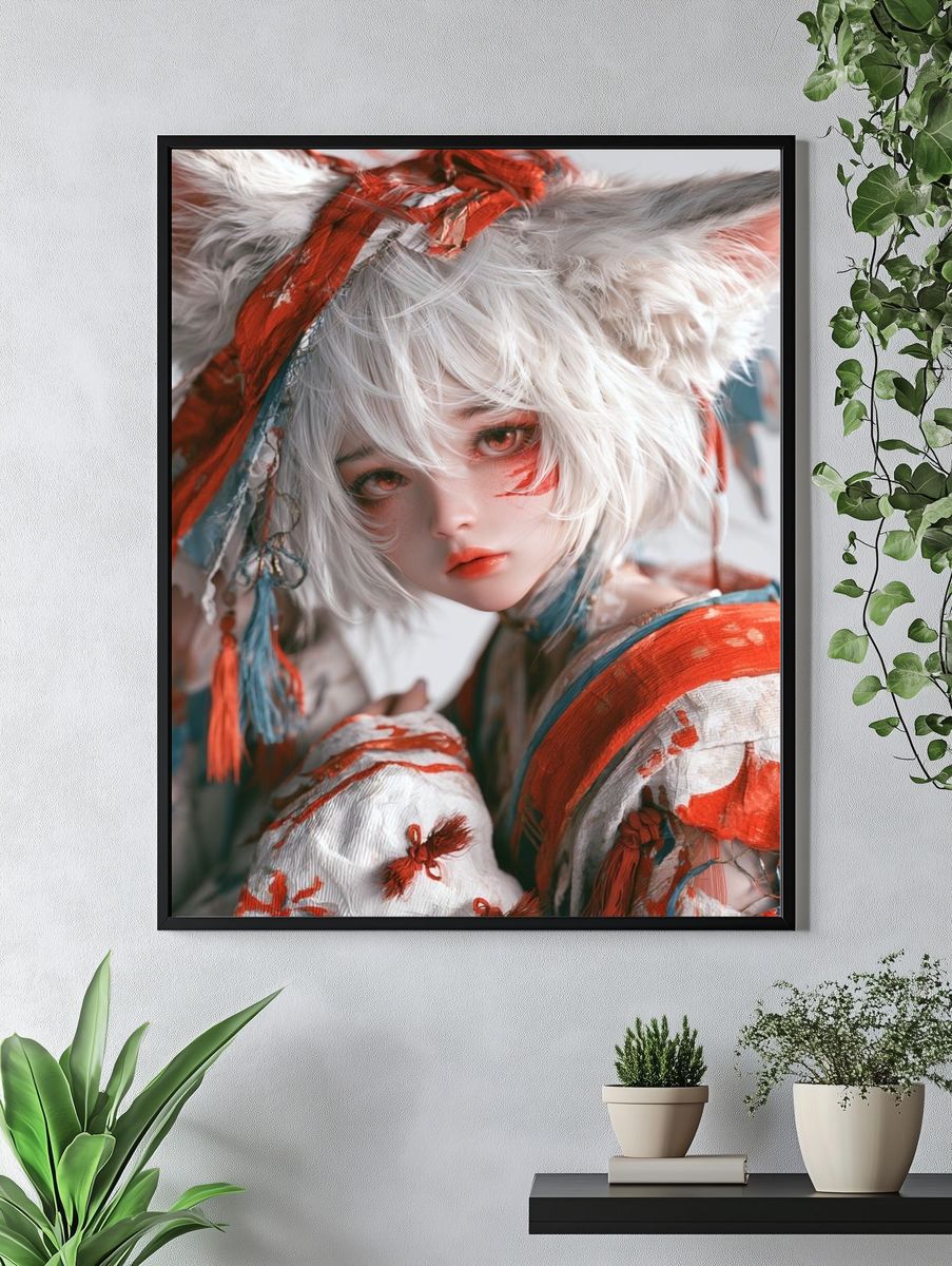 White Fox Girl Digital Art Print. — room view 4
