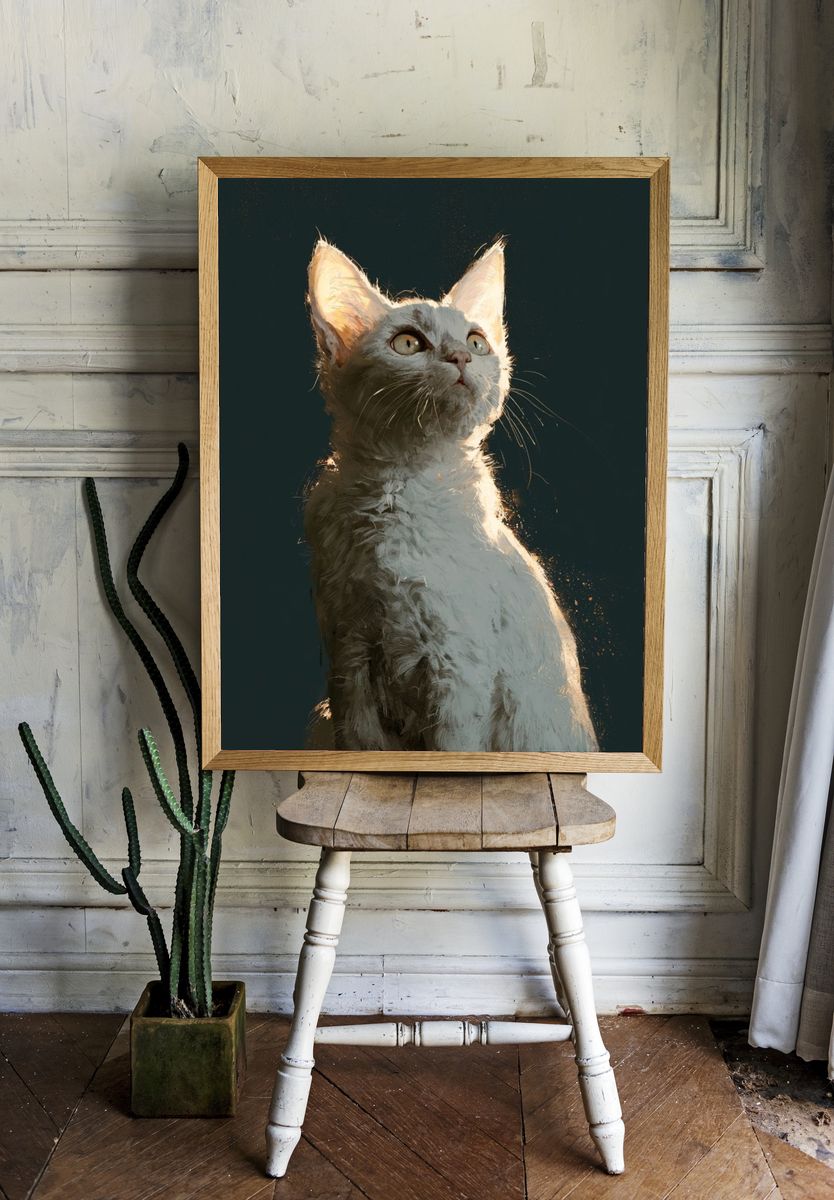 White Cat Portrait Poster. — room view 1