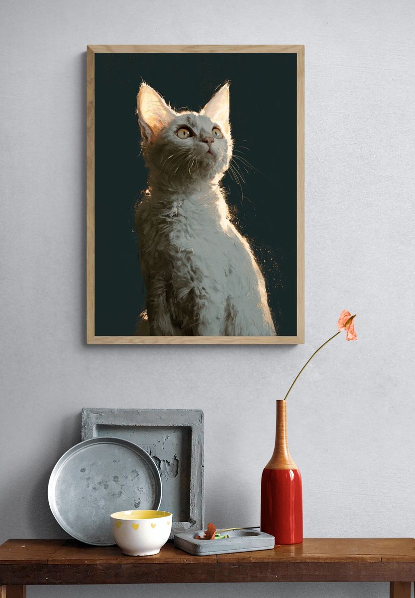 White Cat Portrait Poster. — room view 3