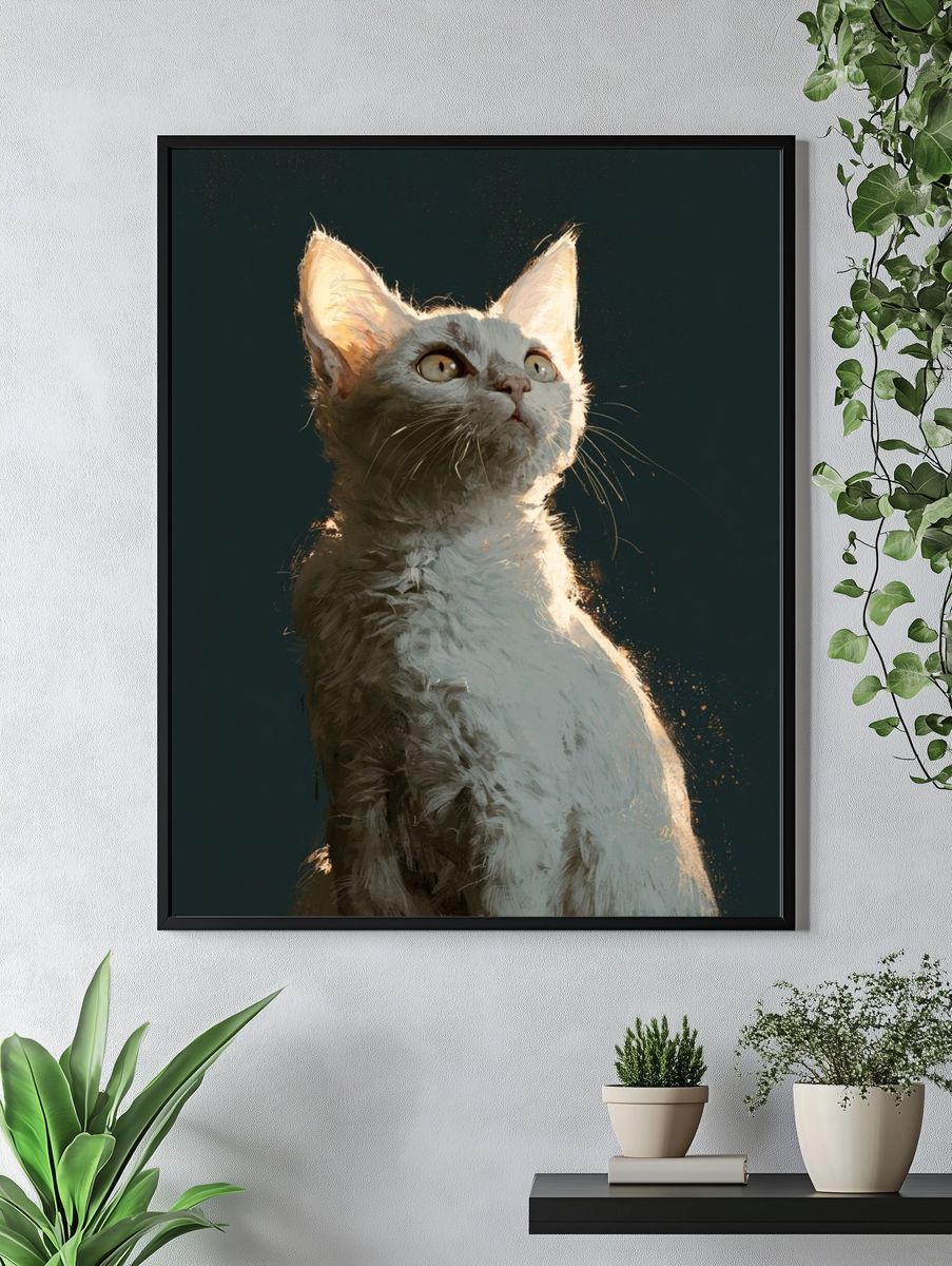 White Cat Portrait Poster. — room view 4