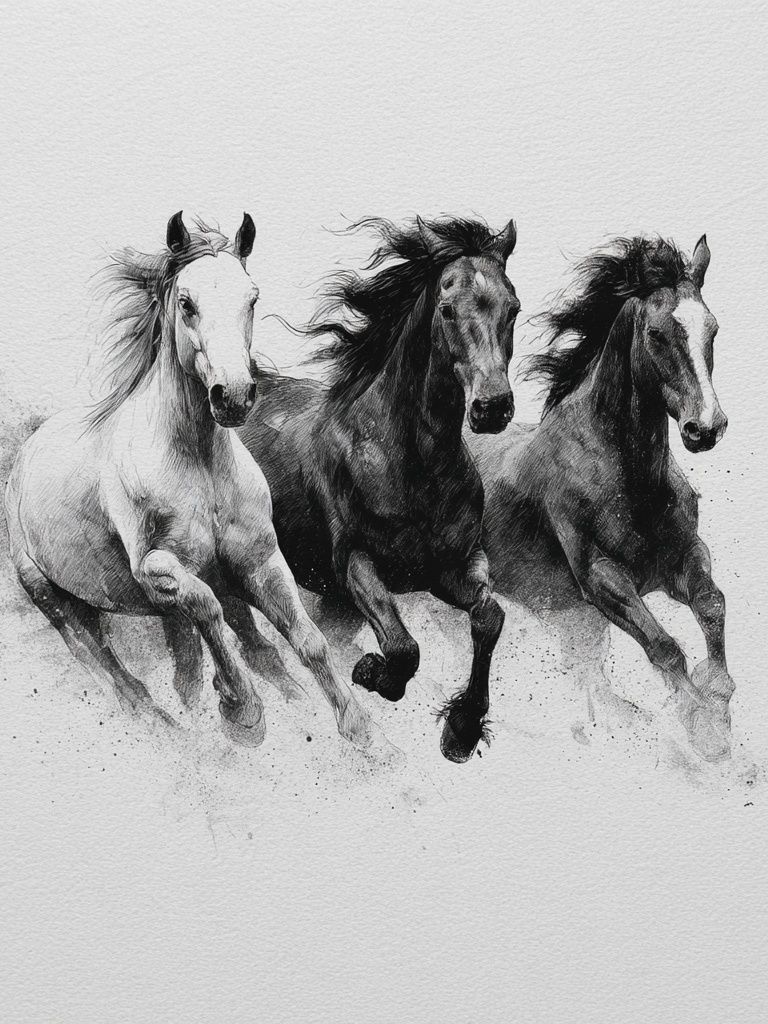 Galloping Horses Ink Poster. poster — animals art