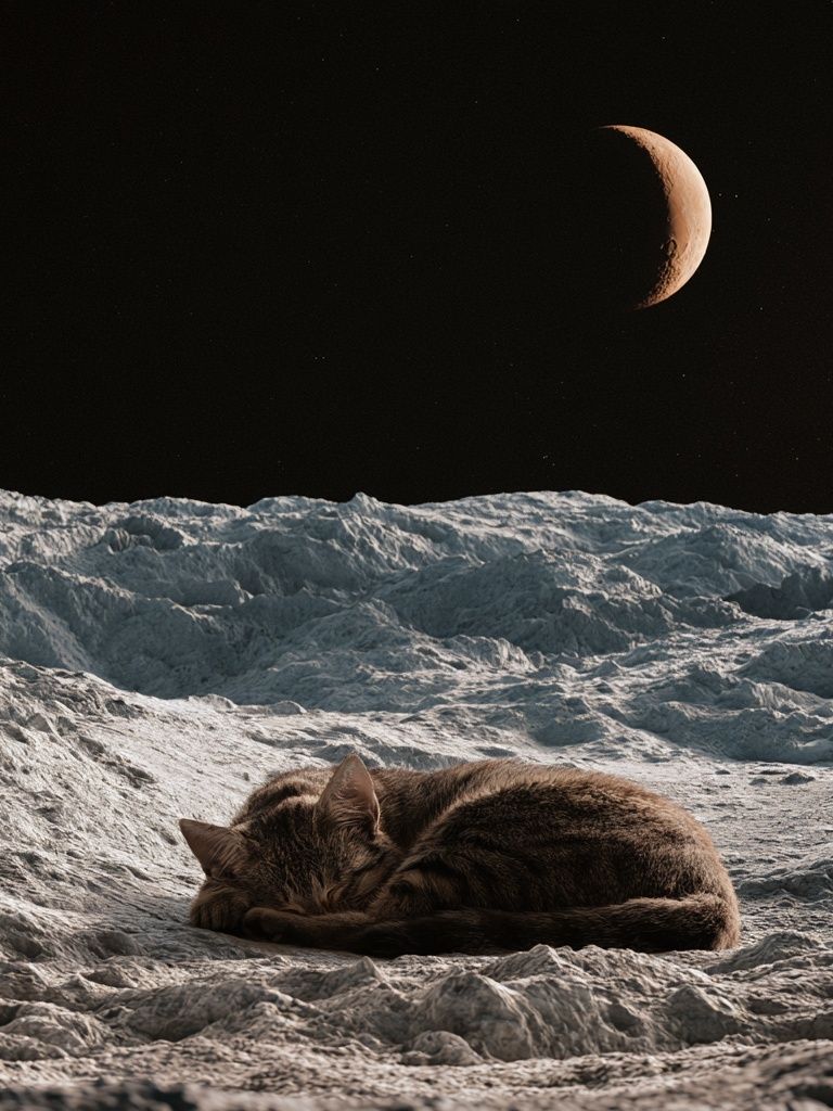 Sleeping Cat on Moon — Surreal Print. poster — animals art