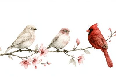 Birds on Blossom Branch Illustration Poster. poster