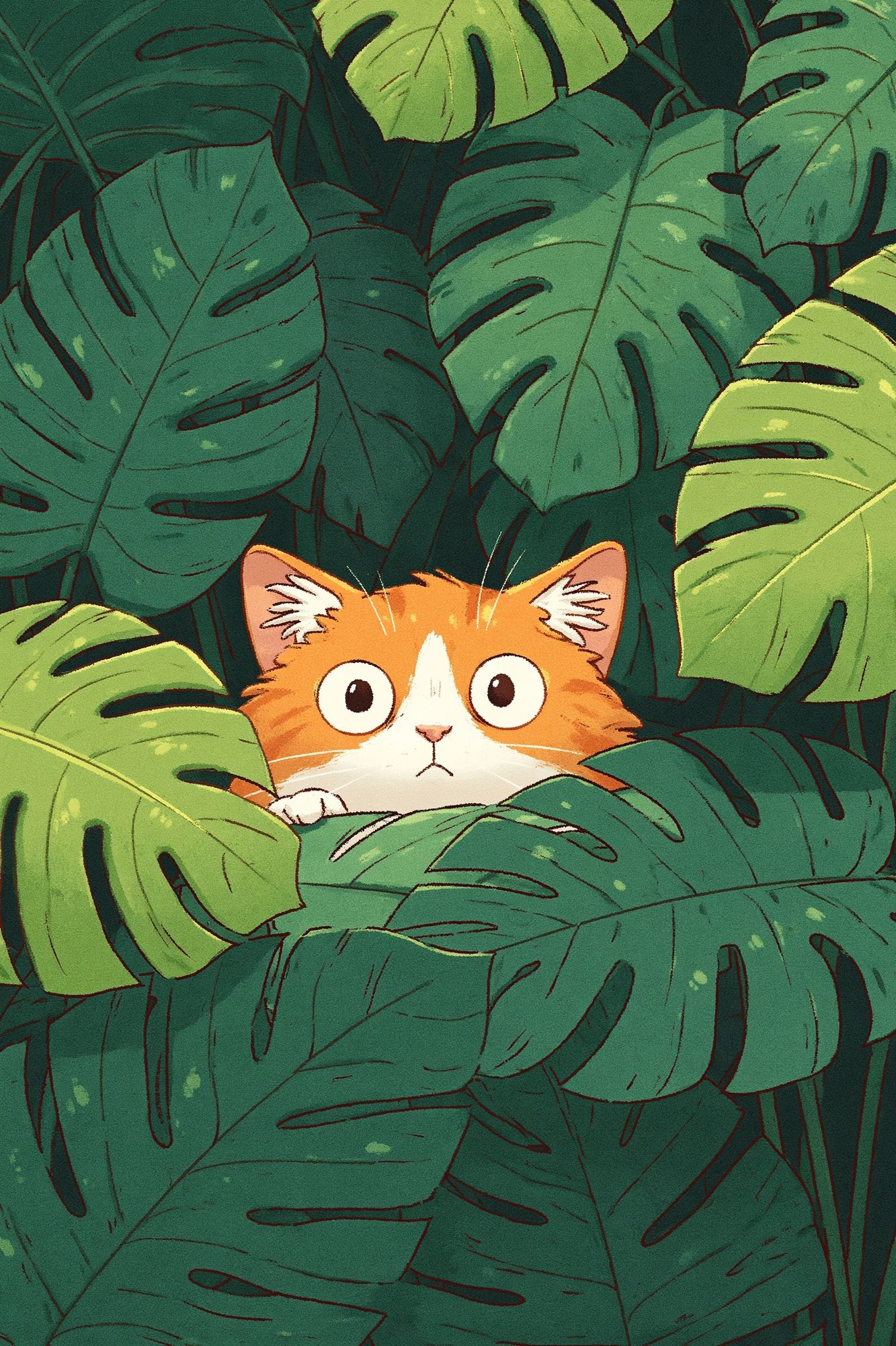 Curious Cat in Jungle Leaves Poster. poster — animals art