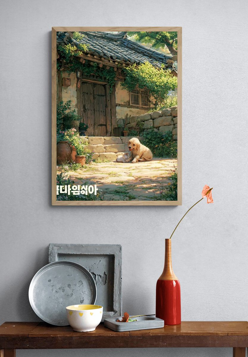 Countryside Puppy Cottage Poster. — room view 3