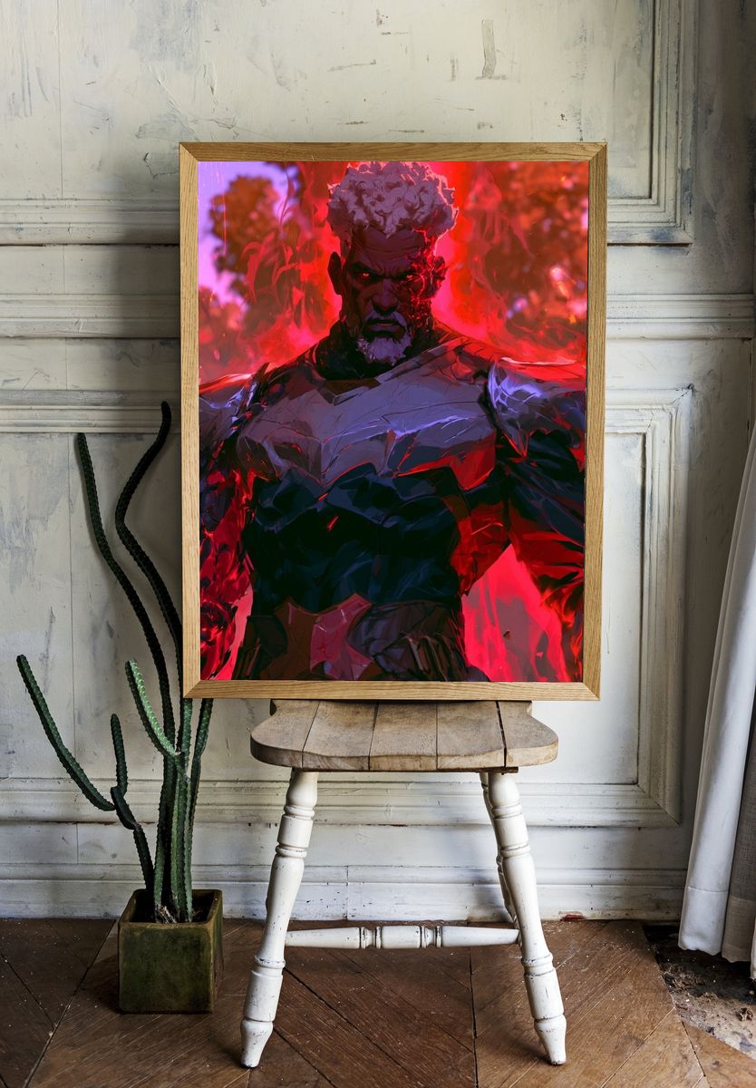 Fiery Anime Warrior Poster. — room view 1