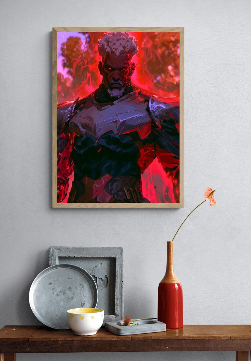 Fiery Anime Warrior Poster. — room view 3
