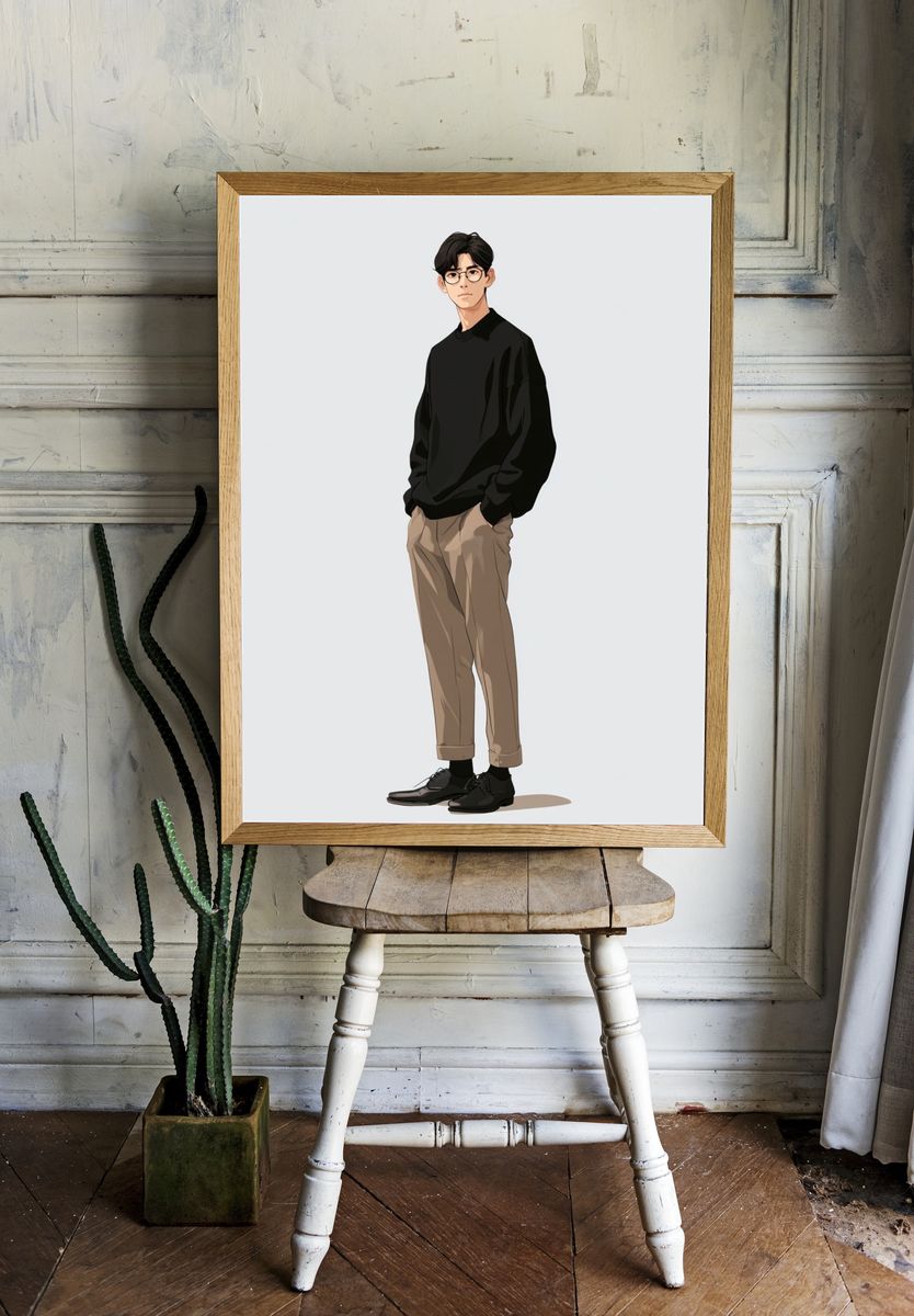 Minimalist Anime Portrait Poster. — room view 1