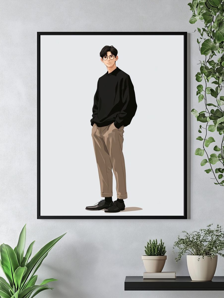 Minimalist Anime Portrait Poster. — room view 4