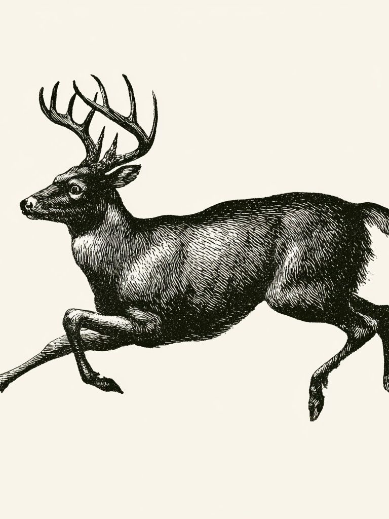 Leaping Deer Vintage Print. poster — animals art