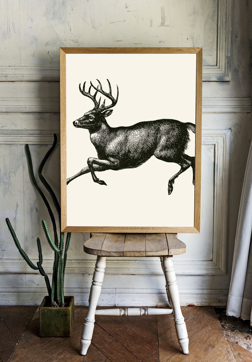 Leaping Deer Vintage Print. — room view 1