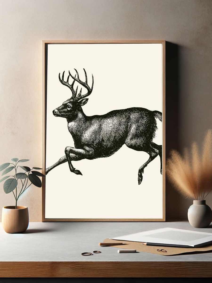 Leaping Deer Vintage Print. — room view 2