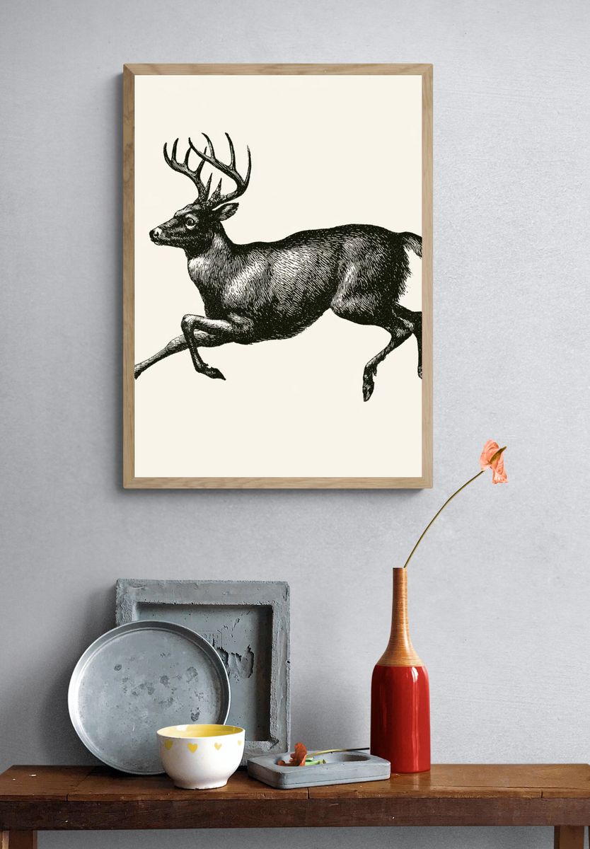 Leaping Deer Vintage Print. — room view 3