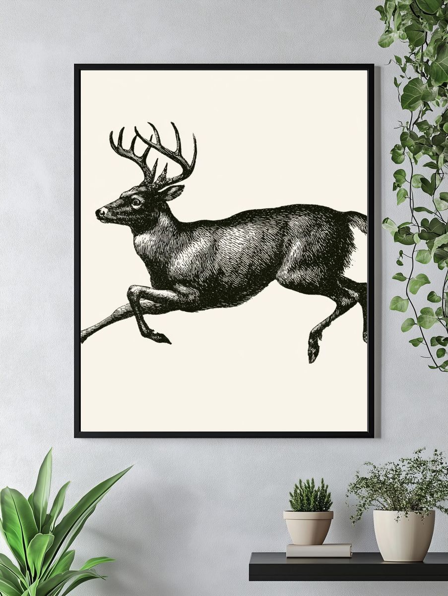 Leaping Deer Vintage Print. — room view 4