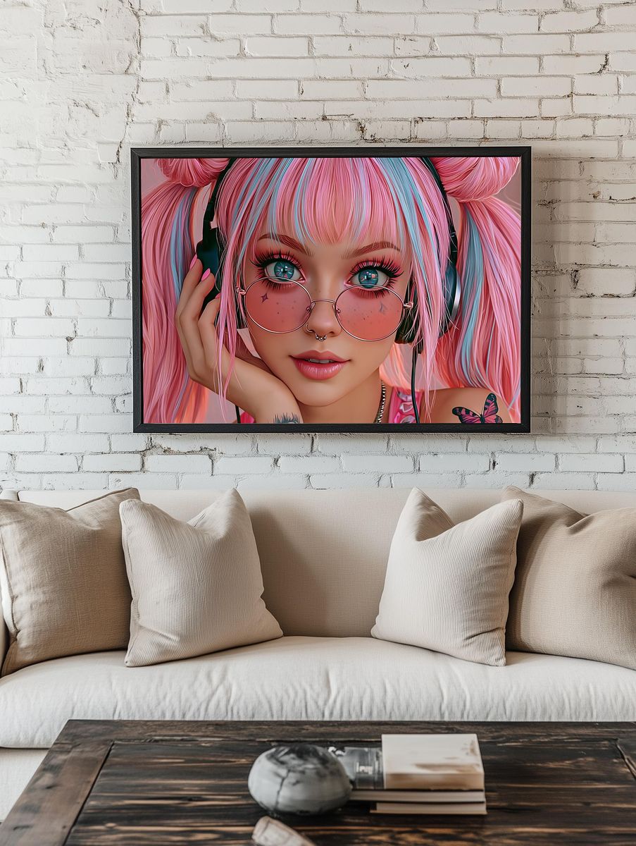 Pink Anime Girl Portrait Poster. room preview