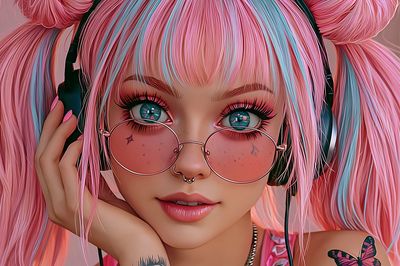 Pink Anime Girl Portrait Poster.