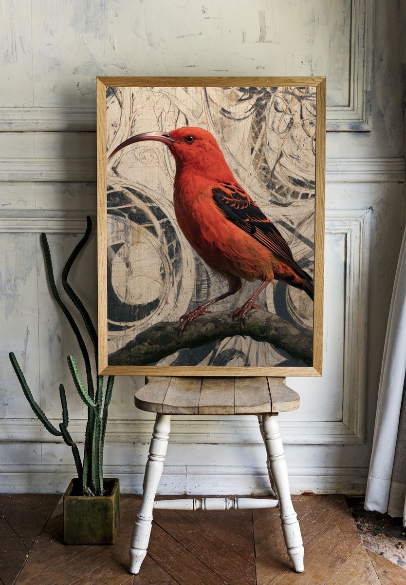 Scarlet Ibis Botanical Illustration Poster. — room view 1
