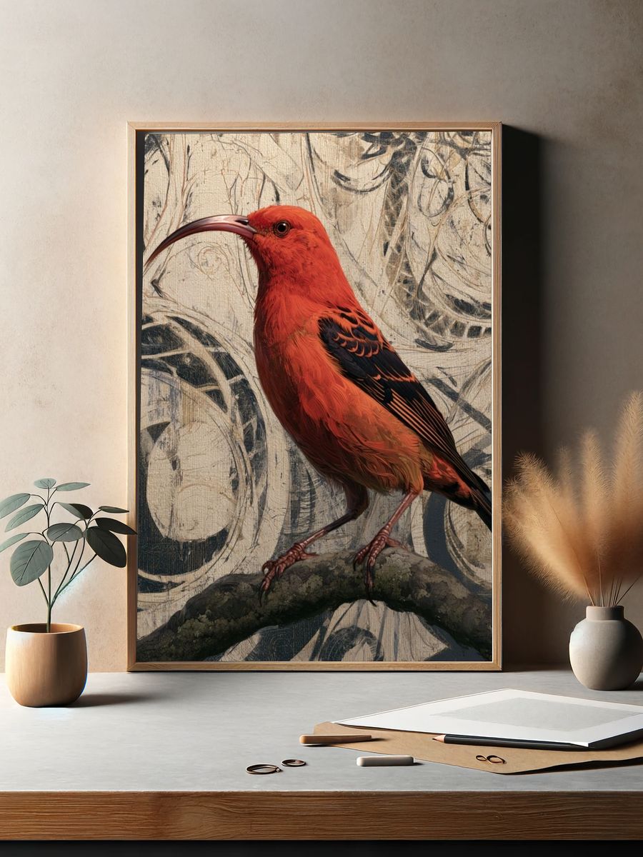 Scarlet Ibis Botanical Illustration Poster. — room view 2
