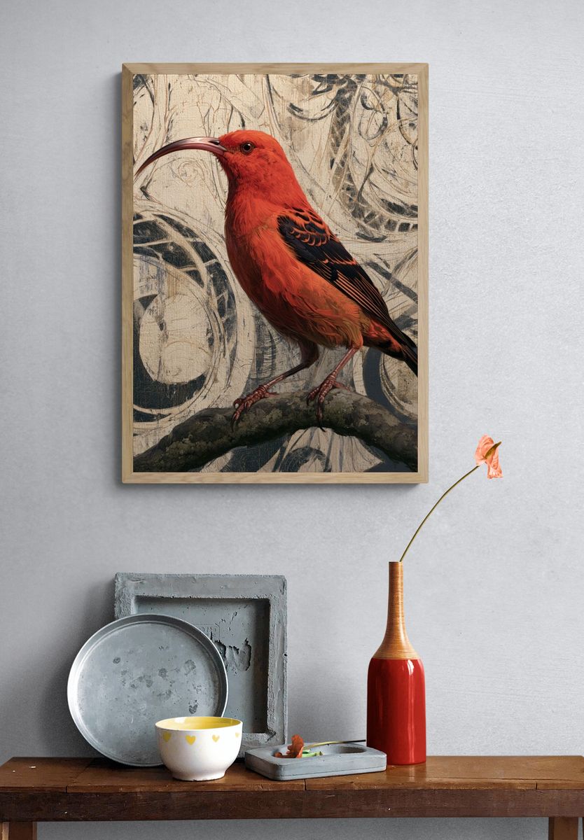 Scarlet Ibis Botanical Illustration Poster. — room view 3