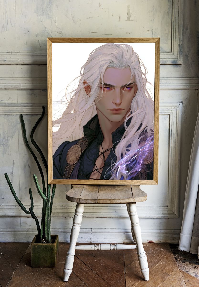 White-Haired Fantasy Portrait Print. — room view 1