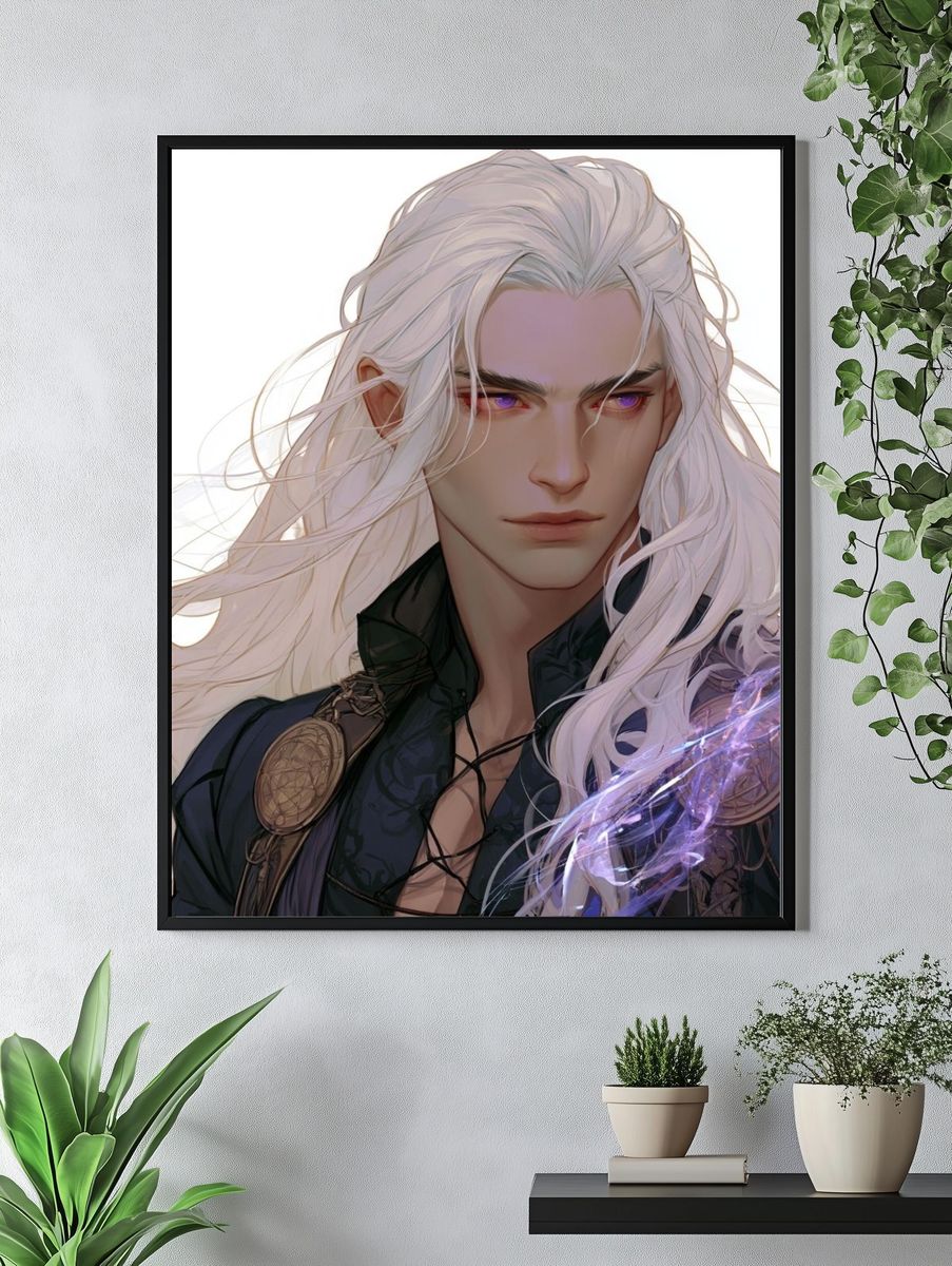 White-Haired Fantasy Portrait Print. — room view 4