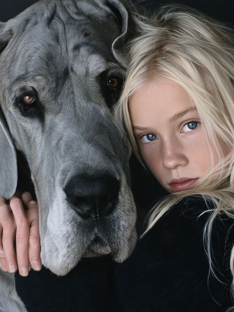 Girl and Great Dane Portrait Print. poster detail