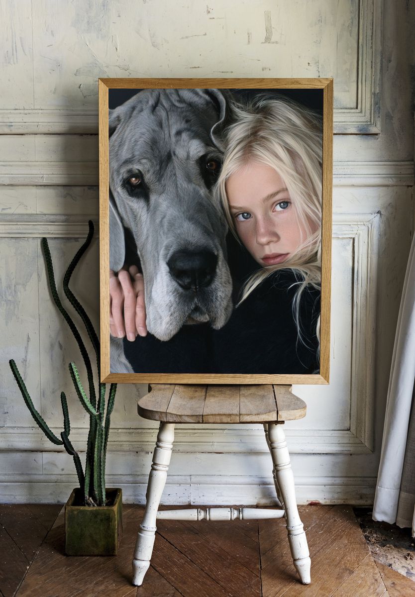 Girl and Great Dane Portrait Print. — room view 1