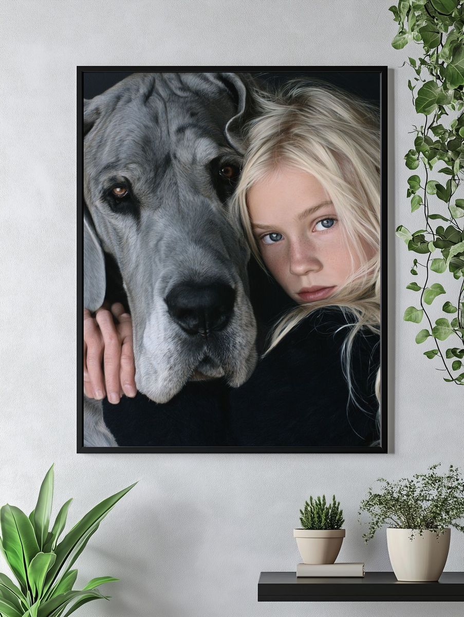 Girl and Great Dane Portrait Print. — room view 4