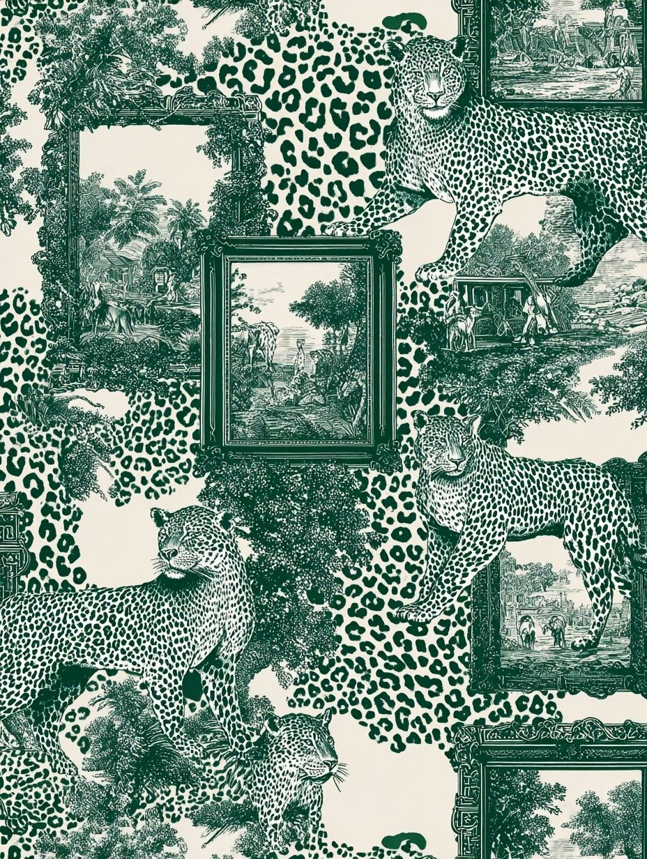 Leopard Toile Green Print. poster detail