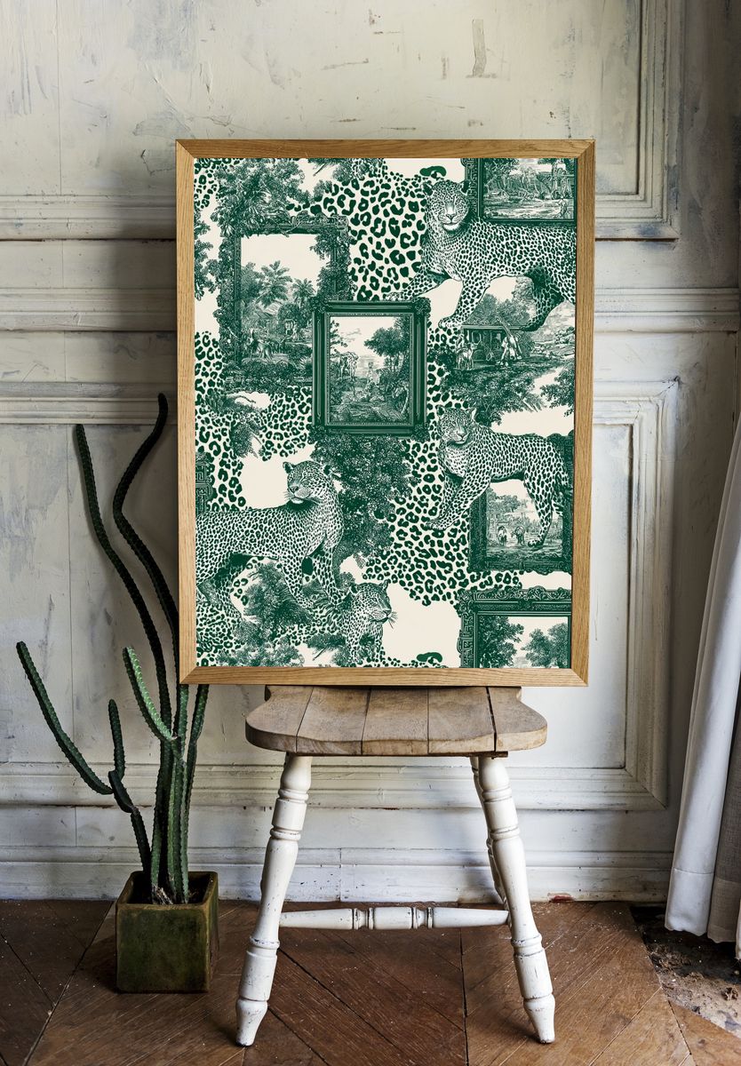Leopard Toile Green Print. — room view 1