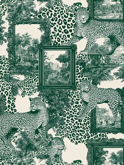 Leopard Toile Green Print. poster