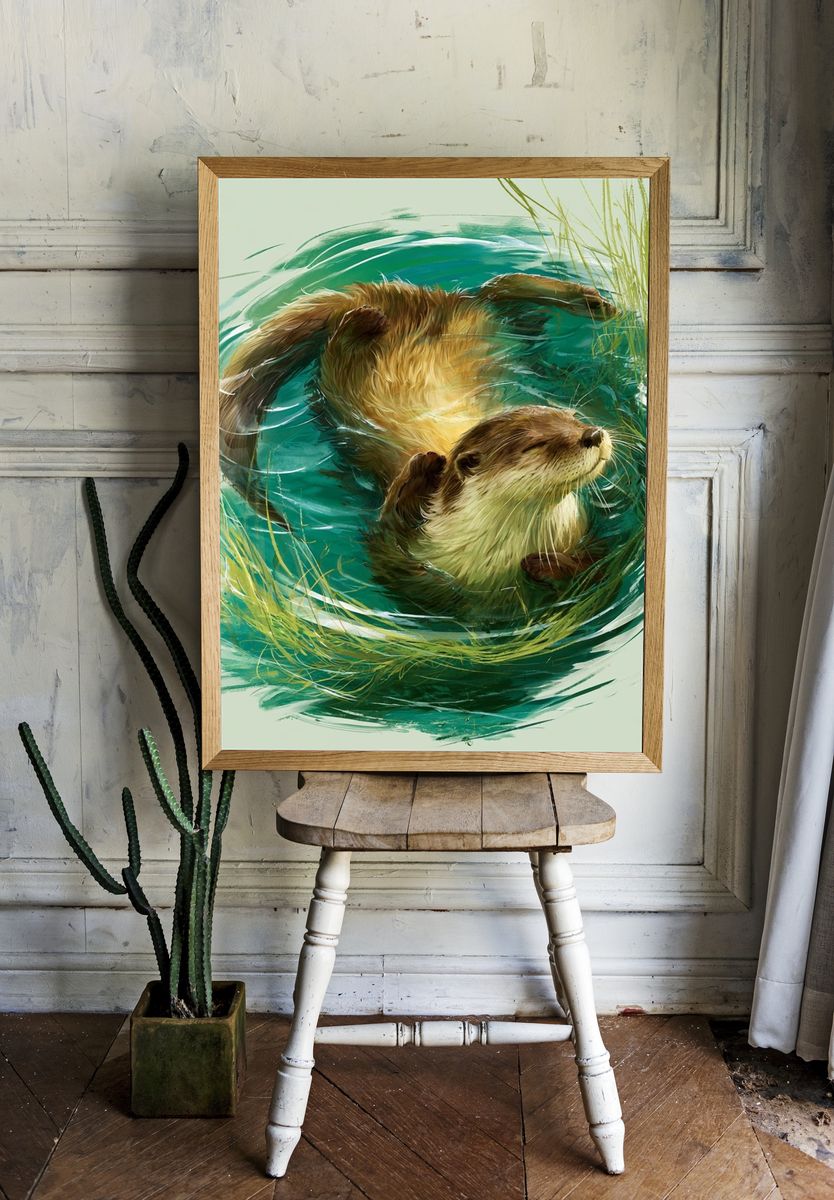 Otter Swirl Illustration Poster. — room view 1