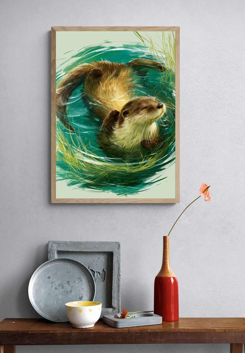 Otter Swirl Illustration Poster. — room view 3