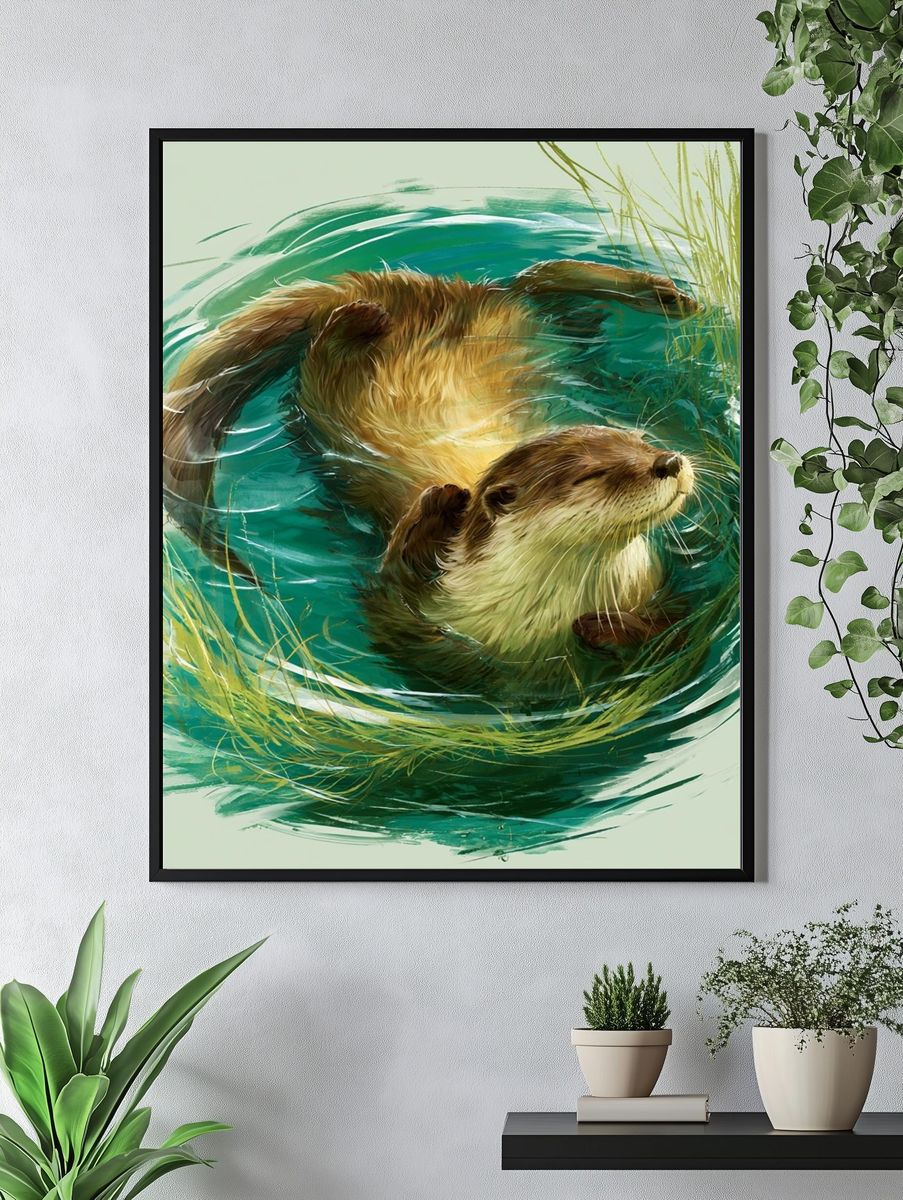 Otter Swirl Illustration Poster. — room view 4