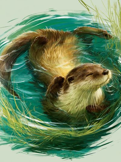 Otter Swirl Illustration Poster. poster