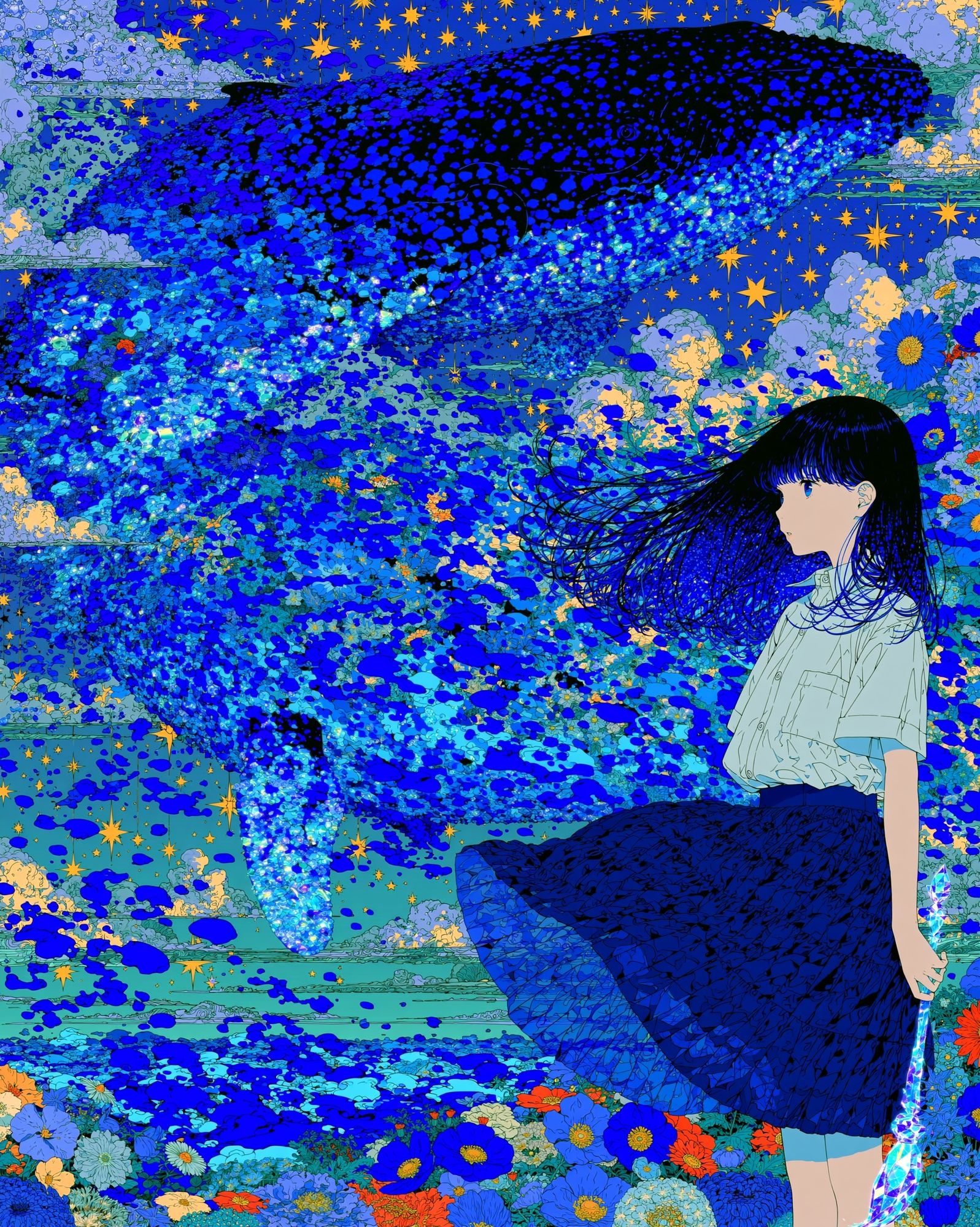 Whale and Girl Dreamscape Print. poster — anime art