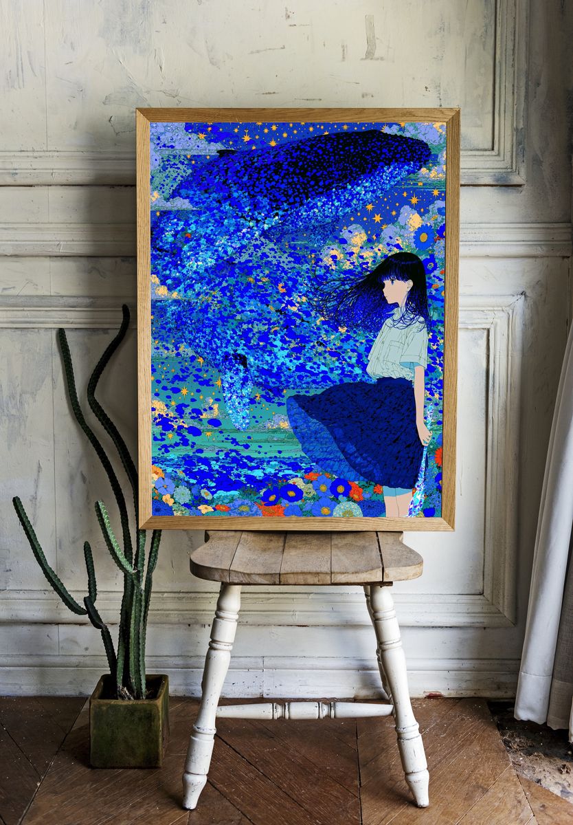 Whale and Girl Dreamscape Print. — room view 1