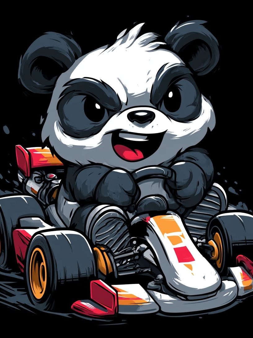 Panda Kart Racer Illustration Poster. poster — animals art