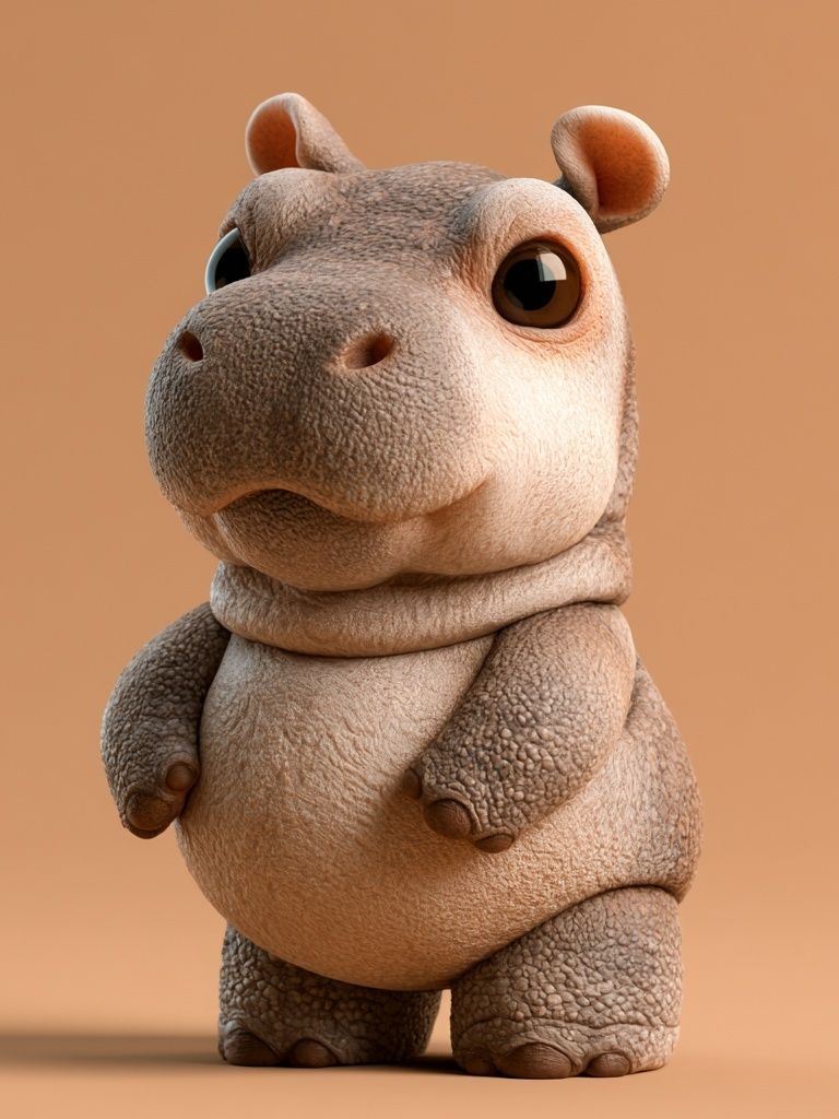 Cute Hippo 3D Illustration Poster. poster detail