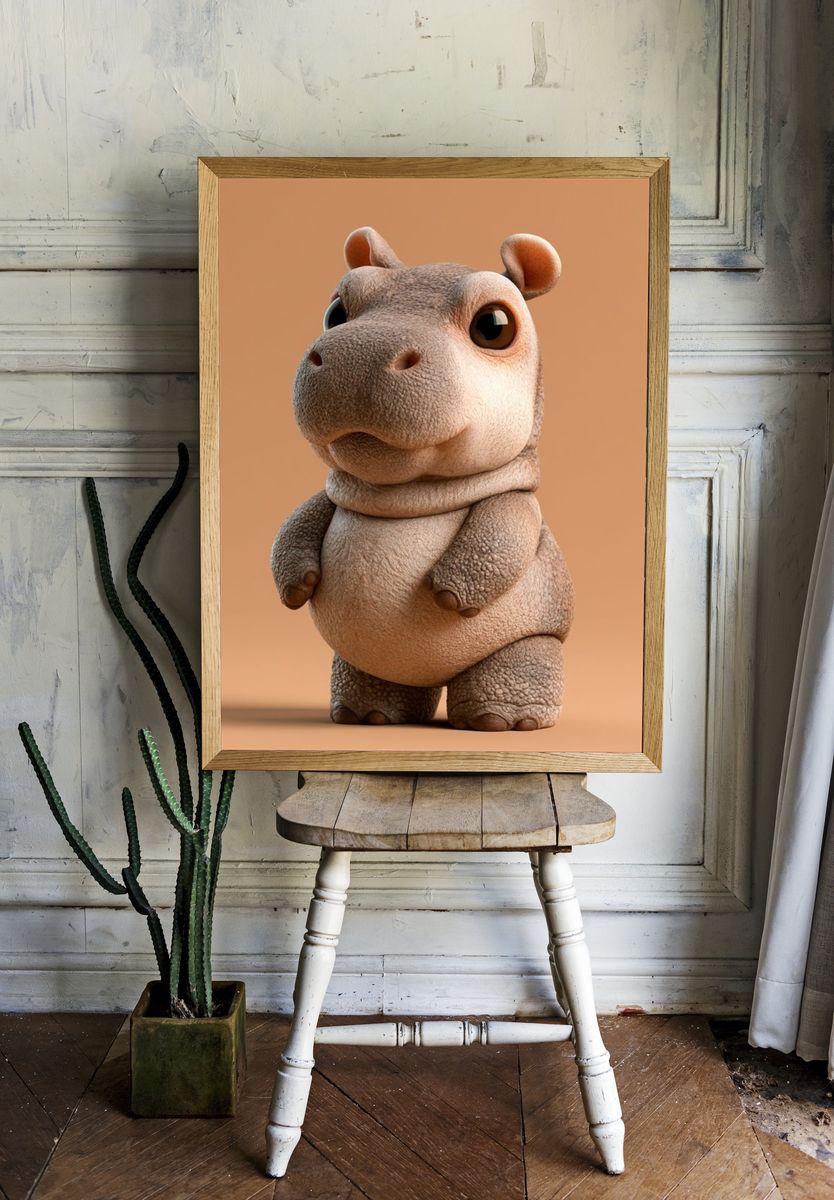Cute Hippo 3D Illustration Poster. room preview