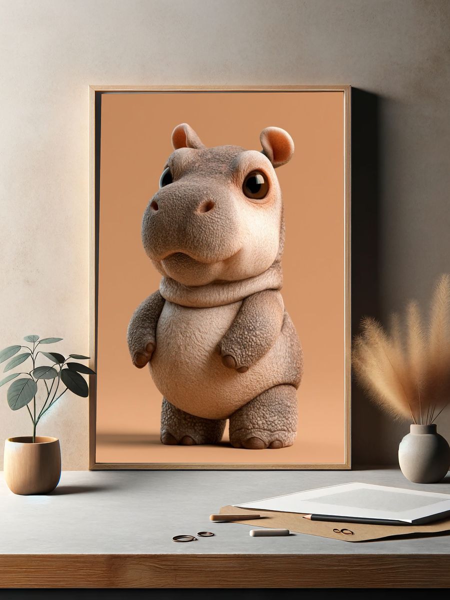 Cute Hippo 3D Illustration Poster. — room view 2