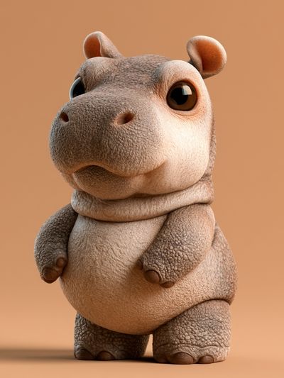 Cute Hippo 3D Illustration Poster. poster