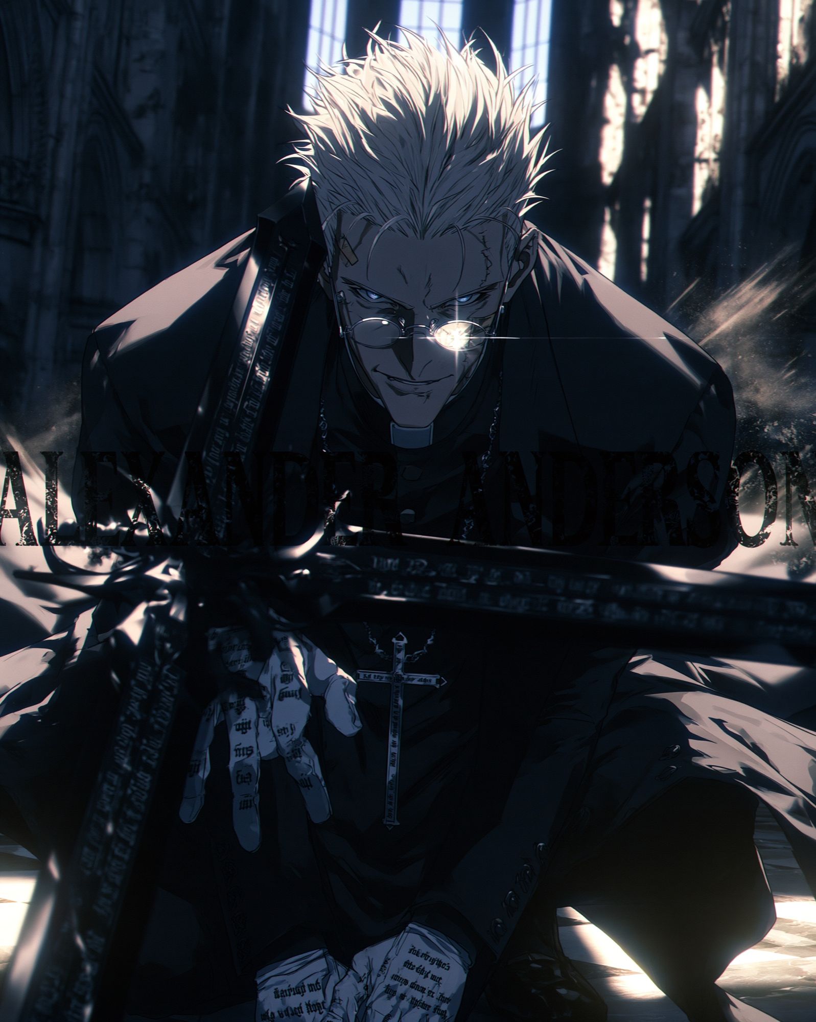 Dark Anime Priest Portrait Poster. poster detail