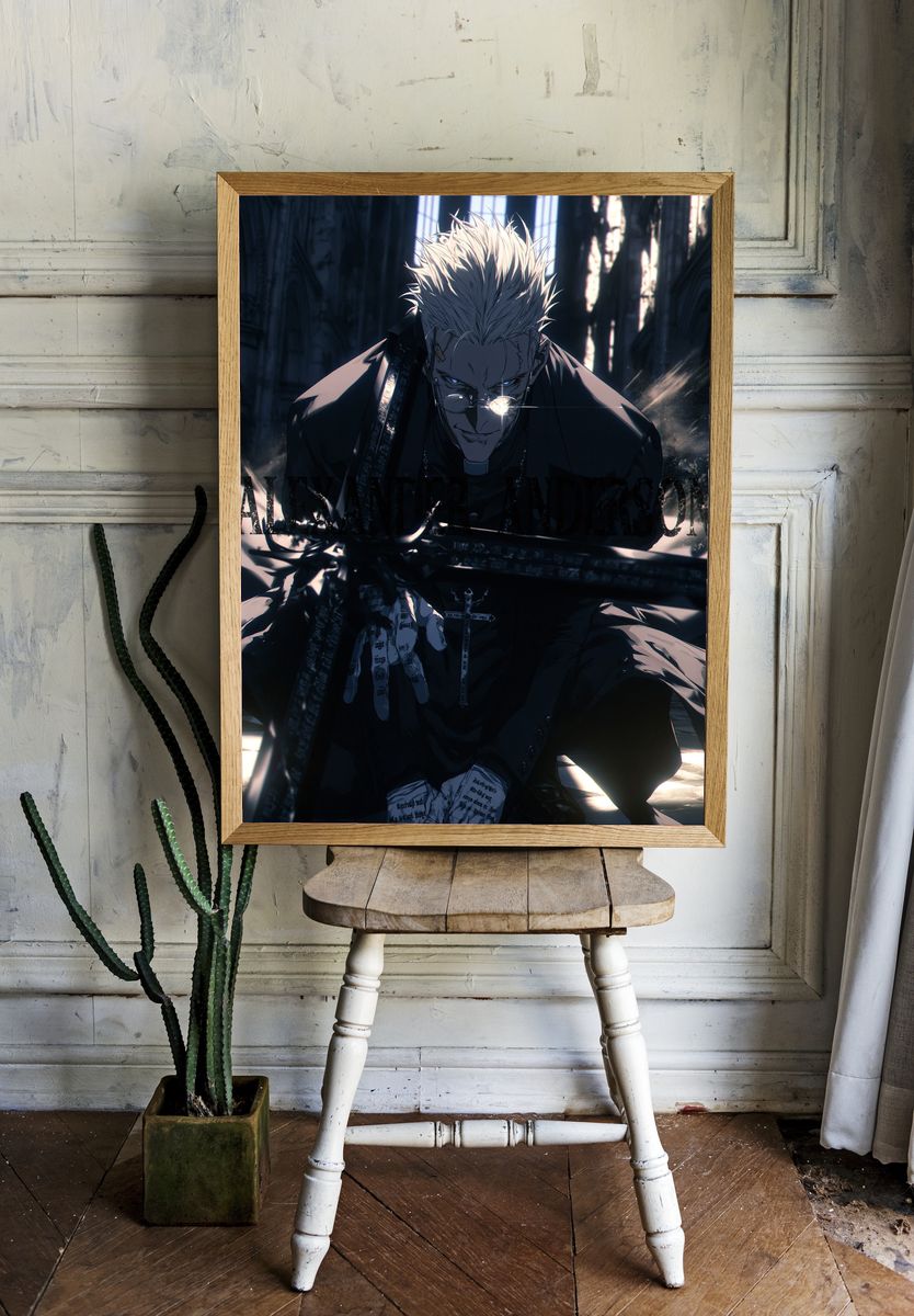 Dark Anime Priest Portrait Poster. — room view 1