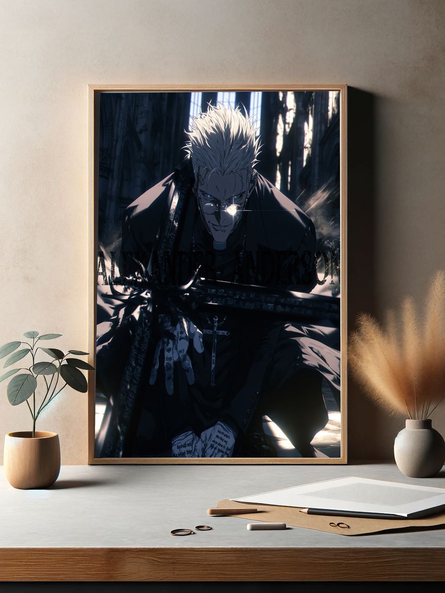 Dark Anime Priest Portrait Poster. — room view 2