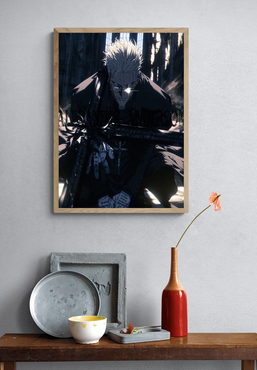 Dark Anime Priest Portrait Poster. — room view 3