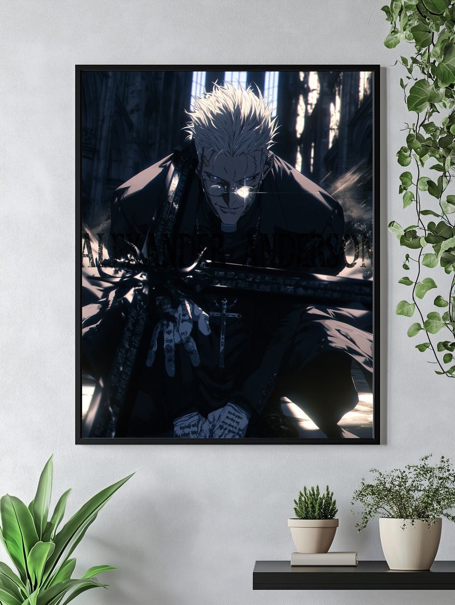Dark Anime Priest Portrait Poster. — room view 4