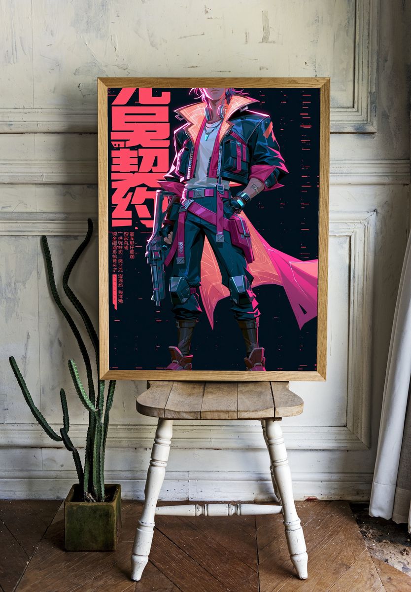 Cyberpunk Hero Character Poster. — room view 1