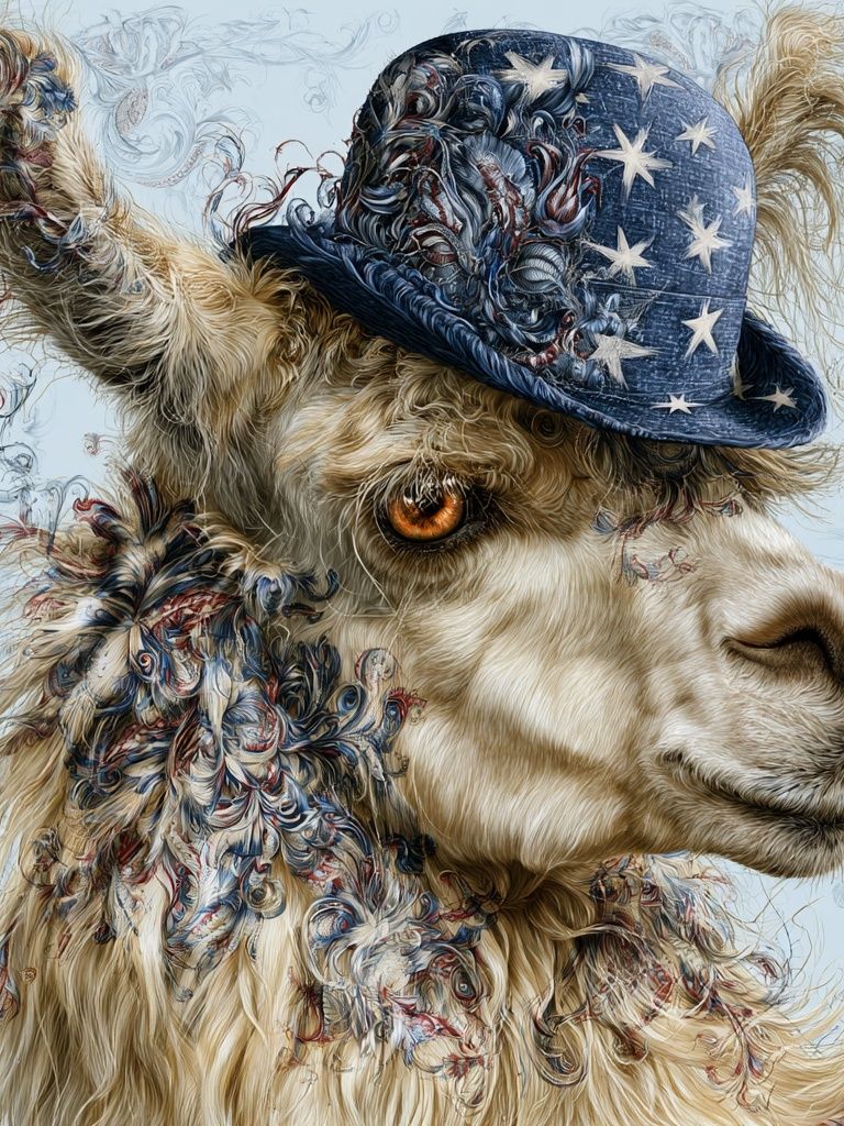 Patriotic Llama Illustration Poster. poster detail